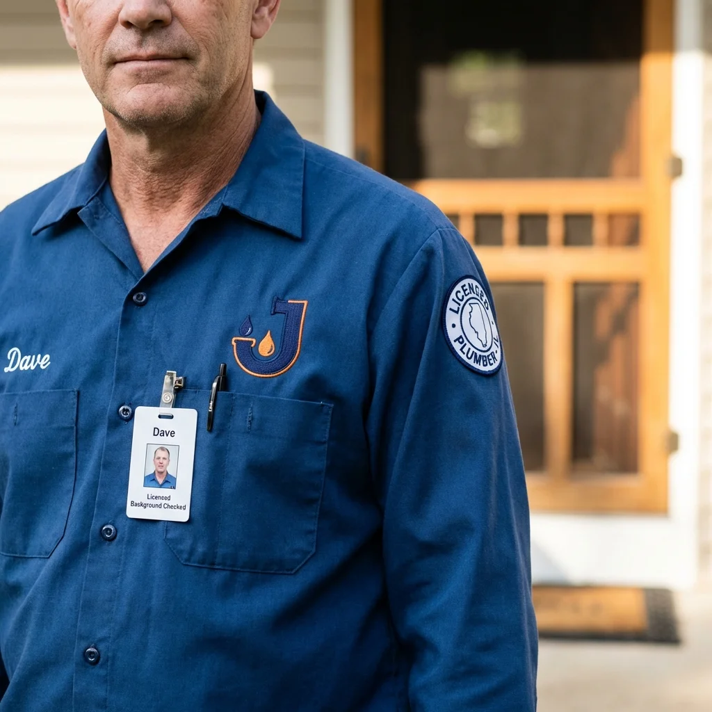 Licensed plumber showing ID badge in Waupun, WI