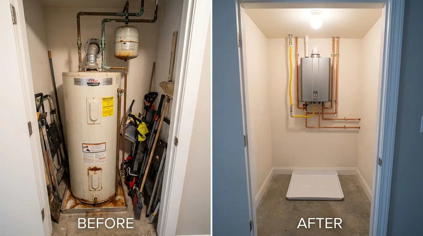 Tank water heater versus wall-mounted tankless unit comparison for Waupun, WI homeowners
