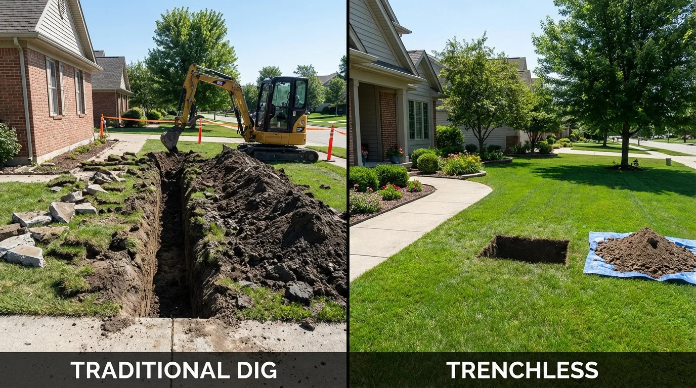 Trenchless sewer repair with minimal yard damage versus traditional excavation in Waupun, WI